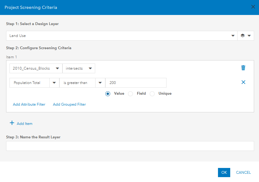 Project screening criteria example 1 Project screening criteria example 1